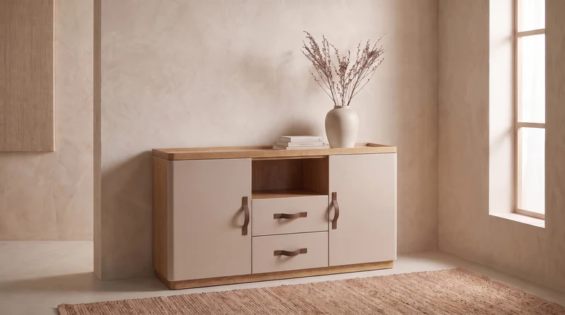 KAWOLA Sideboard FLORIANA 2 Türen 2 Schubladen Eiche natur / weiß