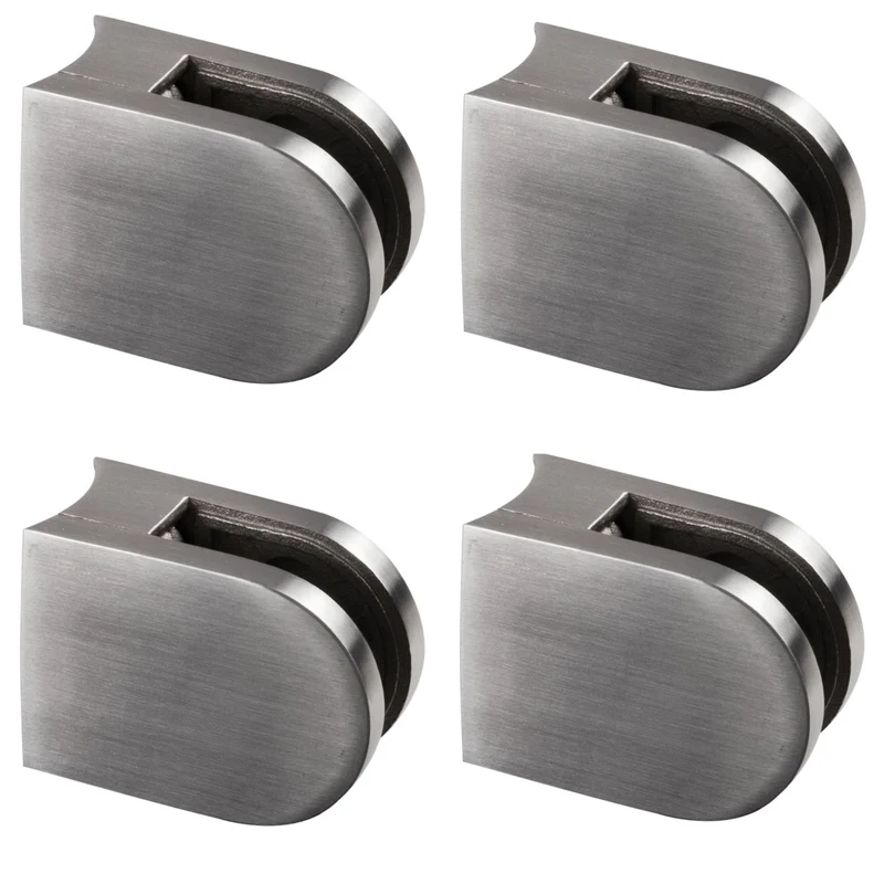 4x Edelstahl Glashalter halbrund für 8 mm Glas - Glasklemme rund für Rundrohre Geländer Sicherung