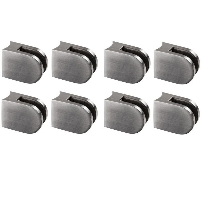 8x Edelstahl Glashalter halbrund für 8 mm Glas - Glasklemme rund für Rundrohre Geländer Sicherung