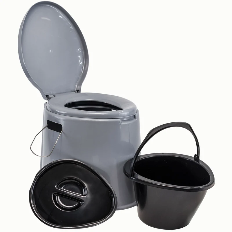 Mobile Campingtoilette mit herausnehmbaren Eimer - bis 120kg Sitzhöhe 37cm Camping Nottoilette Mobile Toilettenbeutel klappbar Toilettenstuhl WC Garten Zelt Pool Baustelle