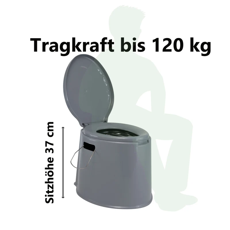 Mobile Campingtoilette mit herausnehmbaren Eimer - bis 120kg Sitzhöhe 37cm Camping Nottoilette Mobile Toilettenbeutel klappbar Toilettenstuhl WC Garten Zelt Pool Baustelle