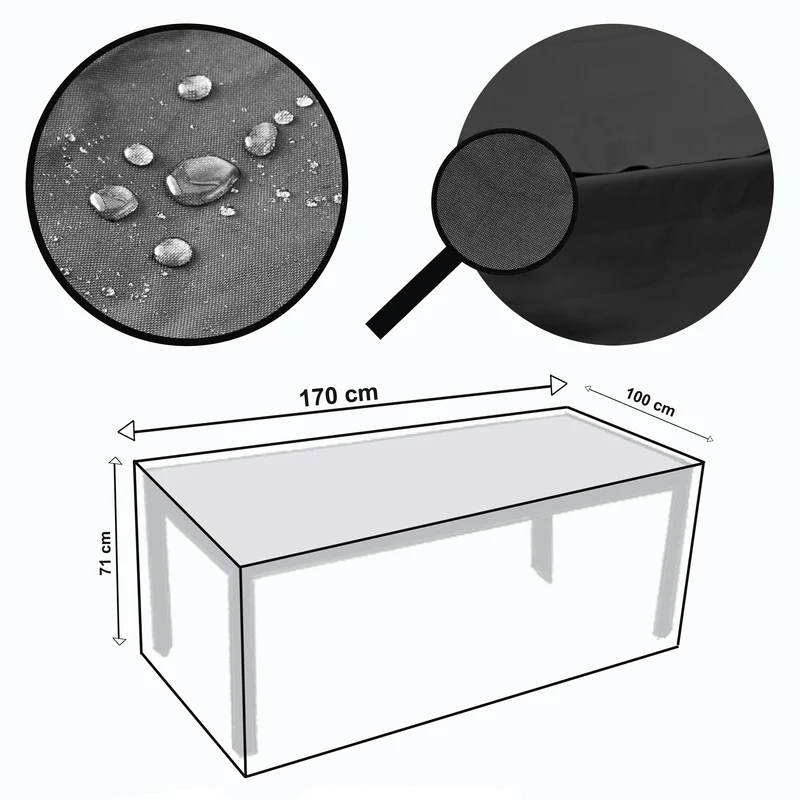 Schutzhülle für rechteckigen Gartentisch - 170 x 100 x 71 - schwarz - 600D Polyester wasserdicht - Abdeckung Tisch