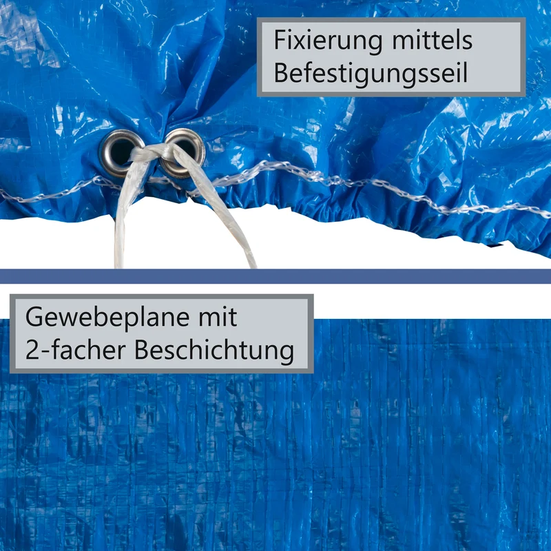 Poolabdeckung rund für Quick-up Pool D-366cm - mit Fixierseilen - 110g/qm PE - Wasserdicht - UV-stabil Poolabdeckplane Sonnenschutz Cover Swimmingpool Familienpool Poolzubehör Planschbecken