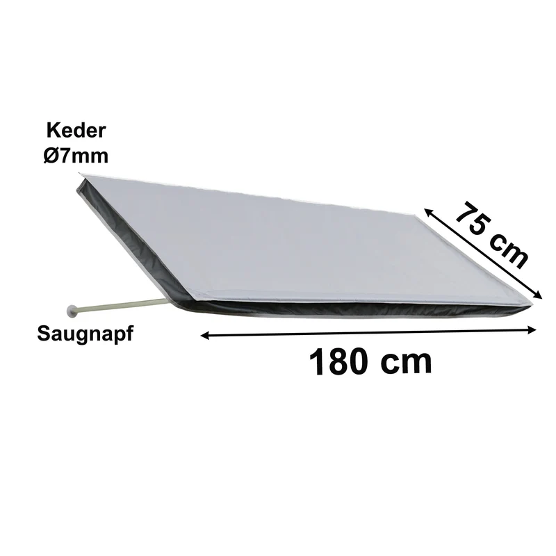 Fenster Markise Wohnmobil 180x75cm mit Keder und Saugnäpfen Sonnensegel Vordach Vorzelt Fenstermarkise Regenplane Sonnenschutz für Wohnwagen Wasserabweisend 1500mm UV Schutz Grau Camping Zubehör