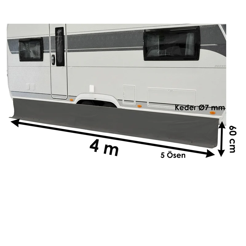 Bodenschürze Wohnwagenschürze 400x60 cm - Grau - Windschutz für Vorzelt Windblende Wagenschürze Camping Zubehör winddicht Windschürze Windfang Wohnwagen Wohnmobil Womo aus Polyester mit Keder