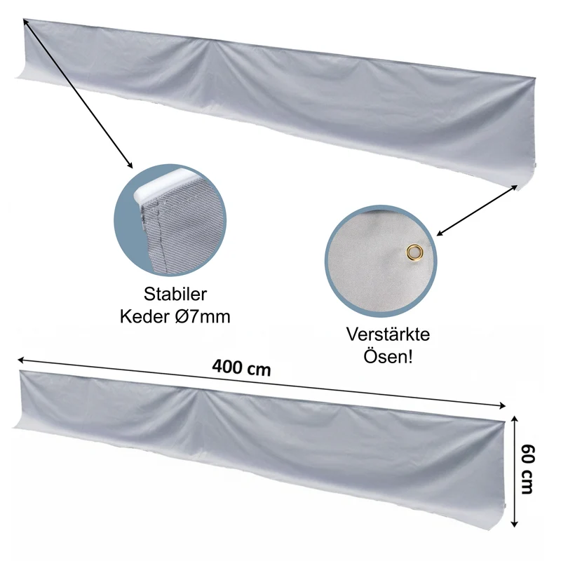Bodenschürze Wohnwagenschürze 400x60 cm - Grau - Windschutz für Vorzelt Windblende Wagenschürze Camping Zubehör winddicht Windschürze Windfang Wohnwagen Wohnmobil Womo aus Polyester mit Keder