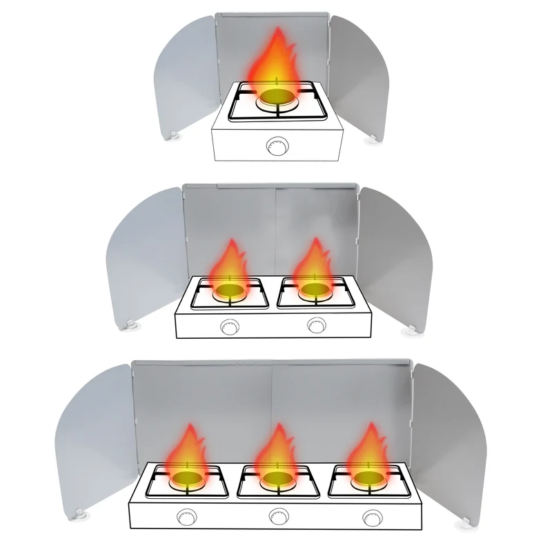 Universal Windschutz für Campingkocher Stahl verstellbar 32-60cm Aufbewahrungstasche passend für 1-2-3 flammigen Gasherd faltbar Spritzschutz Camping Küche