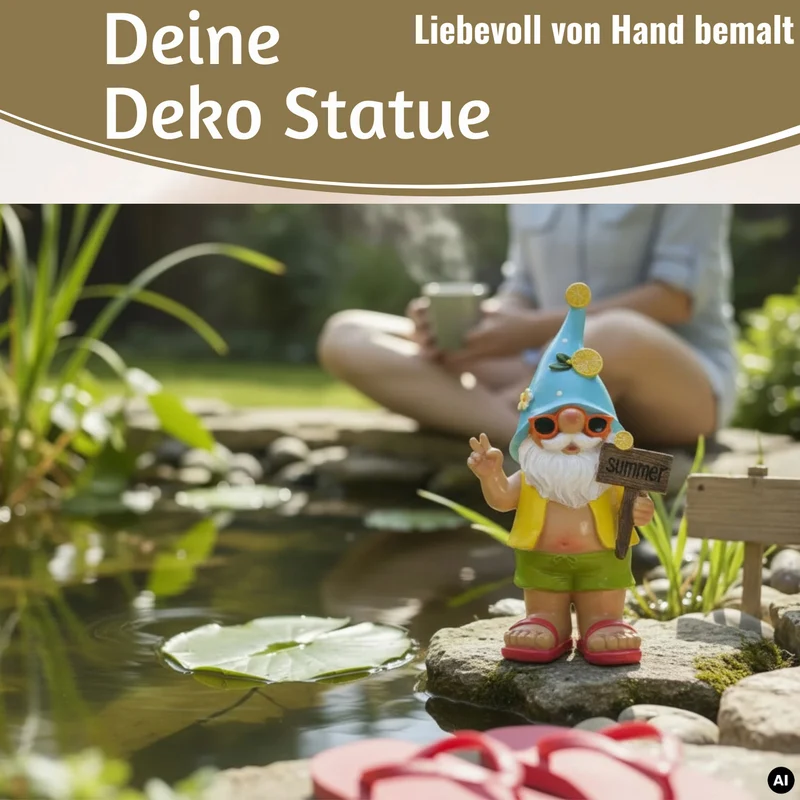 XL Deko Figur Gartenzwerg Summer 23cm Gnom Skulptur Gartenstatue Statue Objekt
