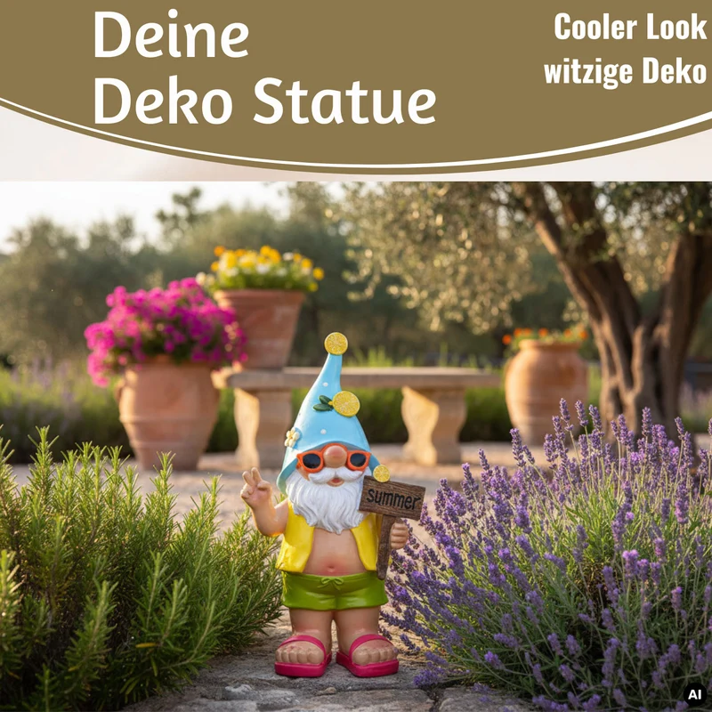XL Deko Figur Gartenzwerg Summer 23cm Gnom Skulptur Gartenstatue Statue Objekt