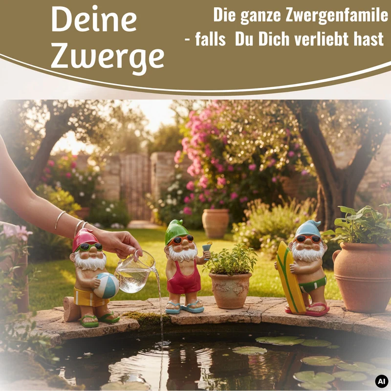 XL Deko Figur Gartenzwerg Summer 23cm Gnom Skulptur Gartenstatue Statue Objekt