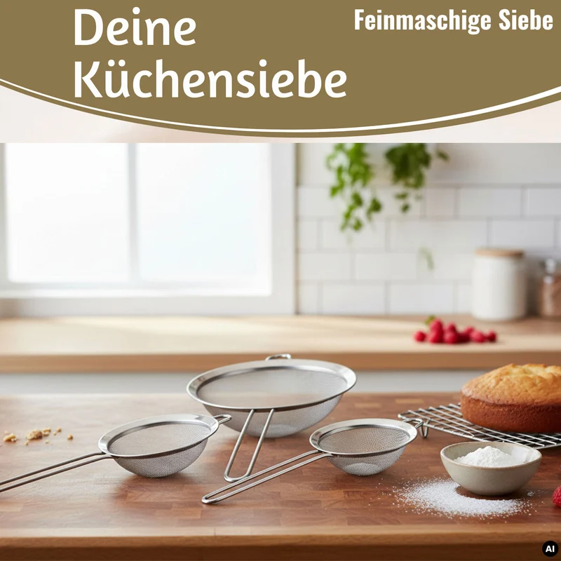 Edelstahl Siebe 3´er Set 8cm 14cm 20cm Küchensiebe mit Aufhängeösen