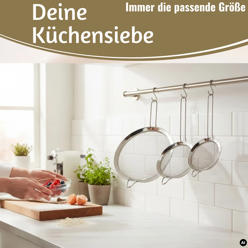 Edelstahl Siebe 3´er Set 8cm 14cm 20cm Küchensiebe mit Aufhängeösen