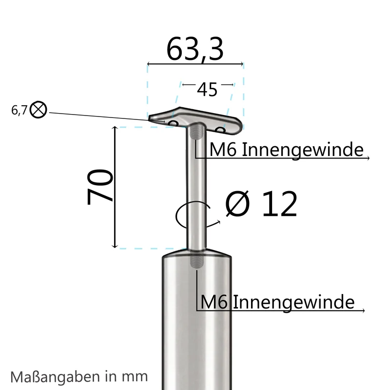 Edelstahl Geländerpfosten Endpfosten links mit Glashalter 10mm und Handlauf-Träger - 42,4mm - Wangemontage V2A - seitliche Montage vormontiert - Glasgeländer Geländerstützen Pfosten Zaunpfosten aussen