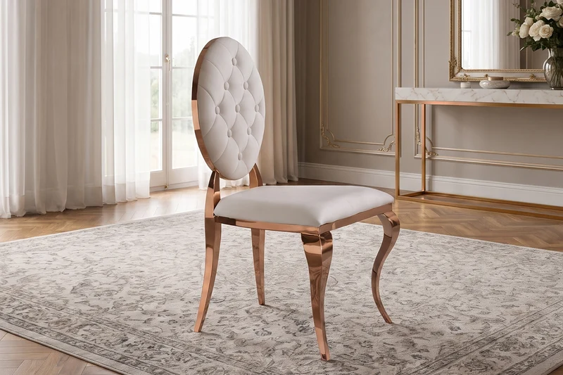 KAWOLA Esszimmerstuhl LINDA Barock rosé gold Velvet cremeweiß