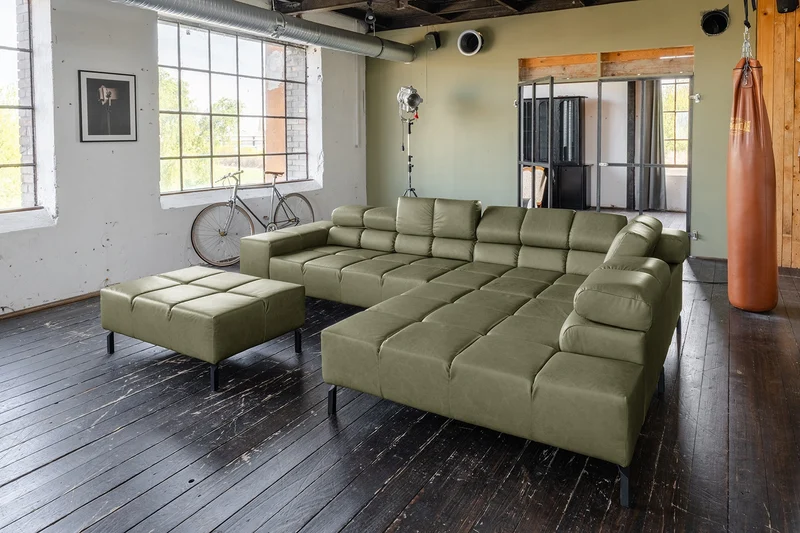KAWOLA Sofa NELSON Ecksofa Leder olivgrün