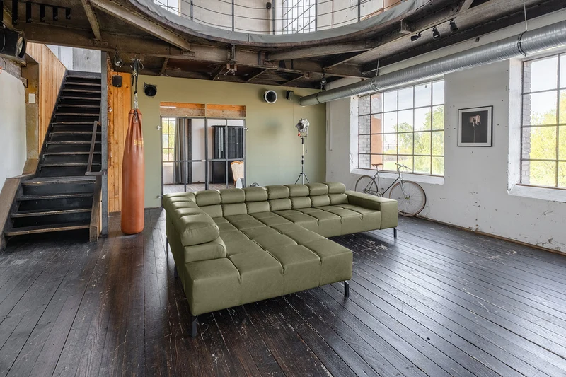 KAWOLA Sofa NELSON Ecksofa Leder olivgrün