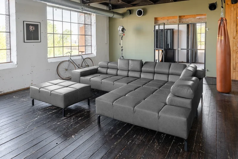KAWOLA Sofa NELSON Ecksofa Leder anthrazit