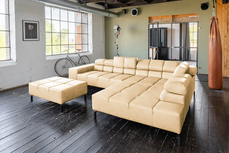 KAWOLA Sofa NELSON Ecksofa Leder beige