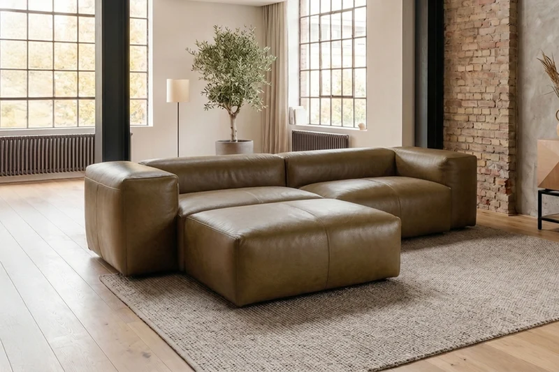 KAWOLA Sofa CELESTE 4-Sitzer Leder camel