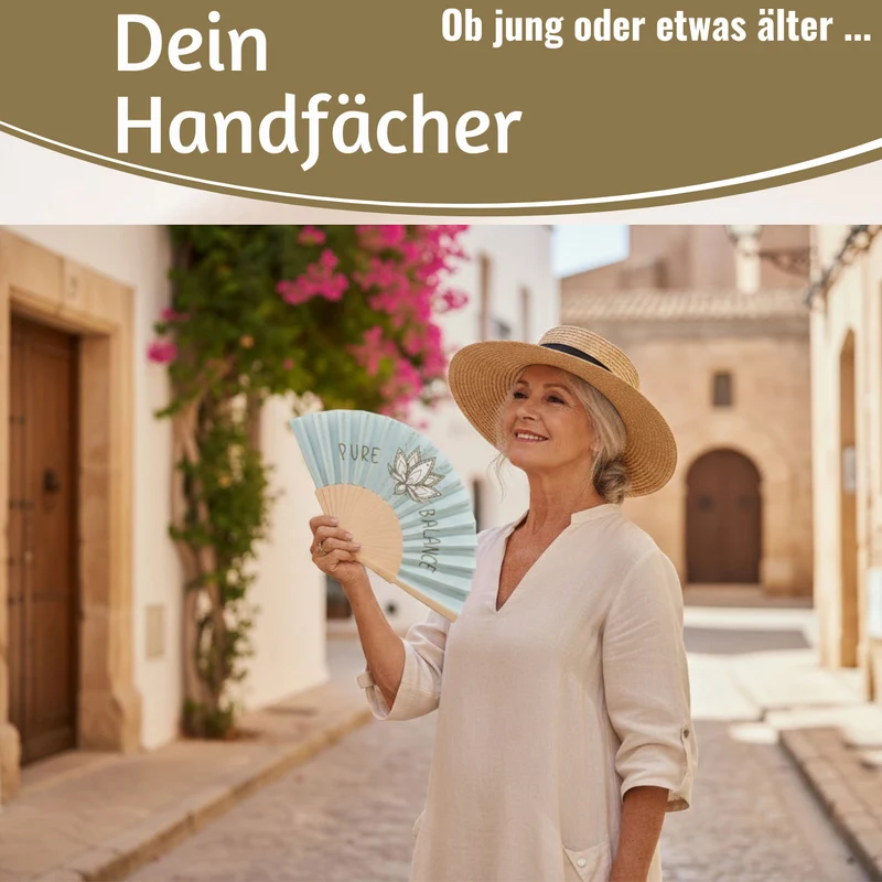 Handfächer Holz Stoff Fächer "PURE BALANCE" Bali Blau Grau faltbar Faltfächer