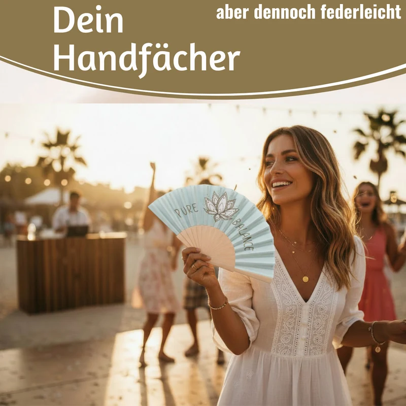 Handfächer Holz Stoff Fächer "PURE BALANCE" Bali Blau Grau faltbar Faltfächer