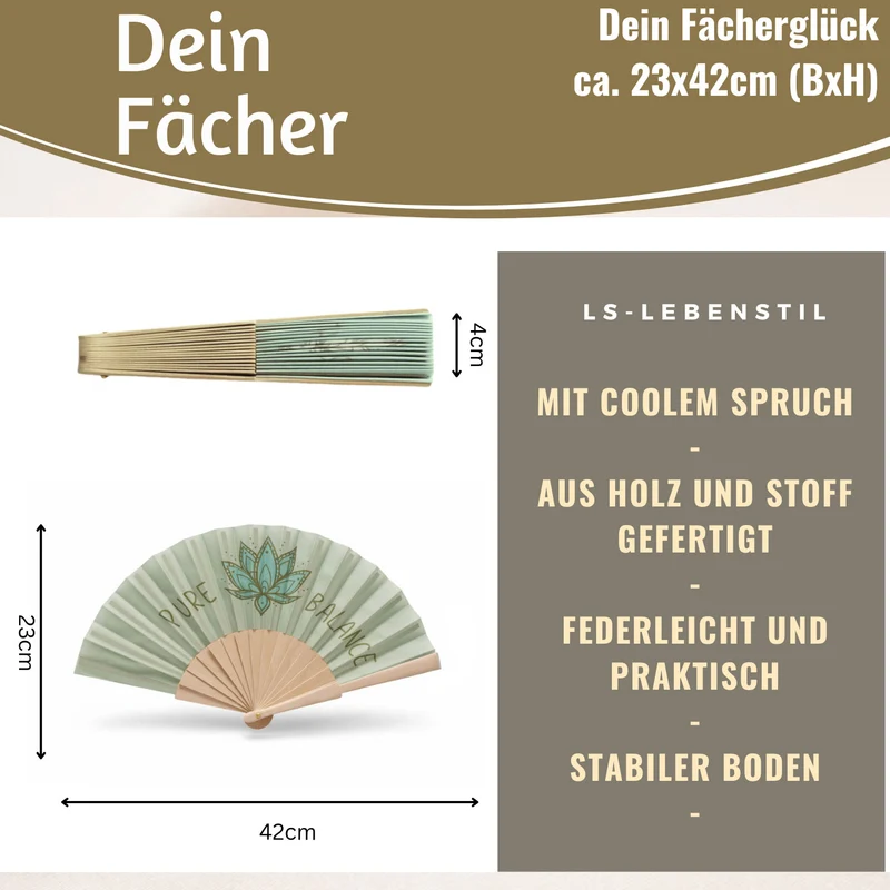 Handfächer Holz Stoff Fächer "PURE BALANCE" Bali Grün Grau faltbar Faltfächer
