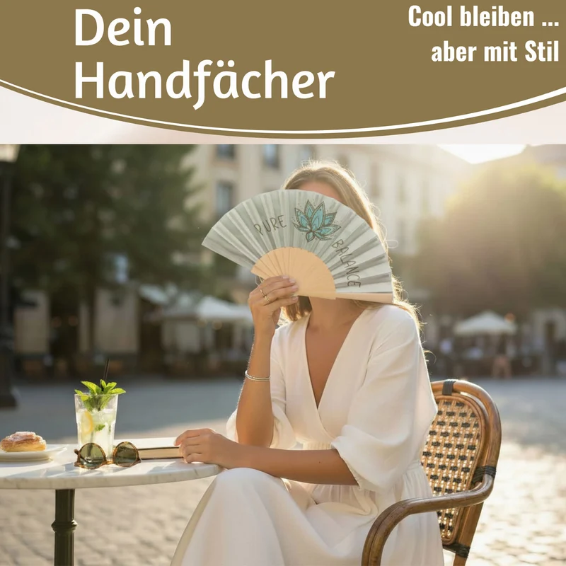 Handfächer Holz Stoff Fächer "PURE BALANCE" Bali Grün Grau faltbar Faltfächer