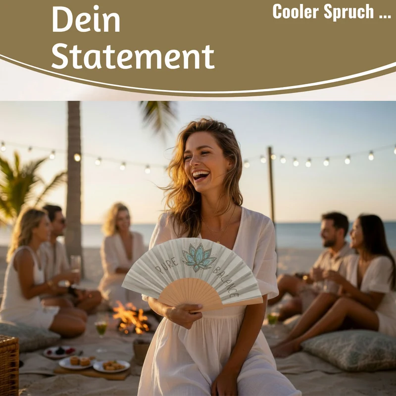 Handfächer Holz Stoff Fächer "PURE BALANCE" Bali Grün Grau faltbar Faltfächer