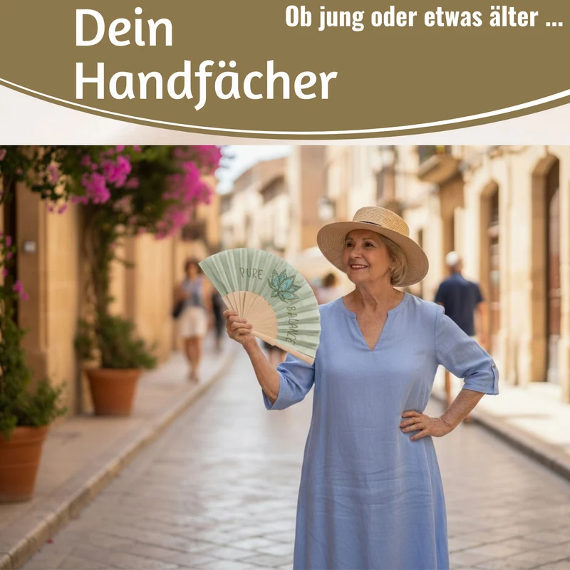 Handfächer Holz Stoff Fächer "PURE BALANCE" Bali Grün Grau faltbar Faltfächer