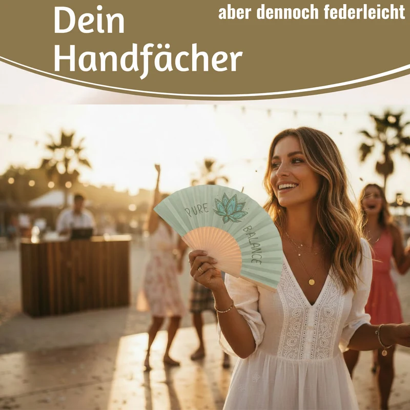 Handfächer Holz Stoff Fächer "PURE BALANCE" Bali Grün Grau faltbar Faltfächer