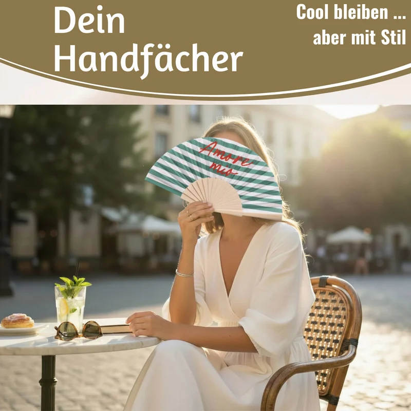 Handfächer Holz Stoff Fächer "Amore Mio" Grün Weiß Rot faltbar Faltfächer