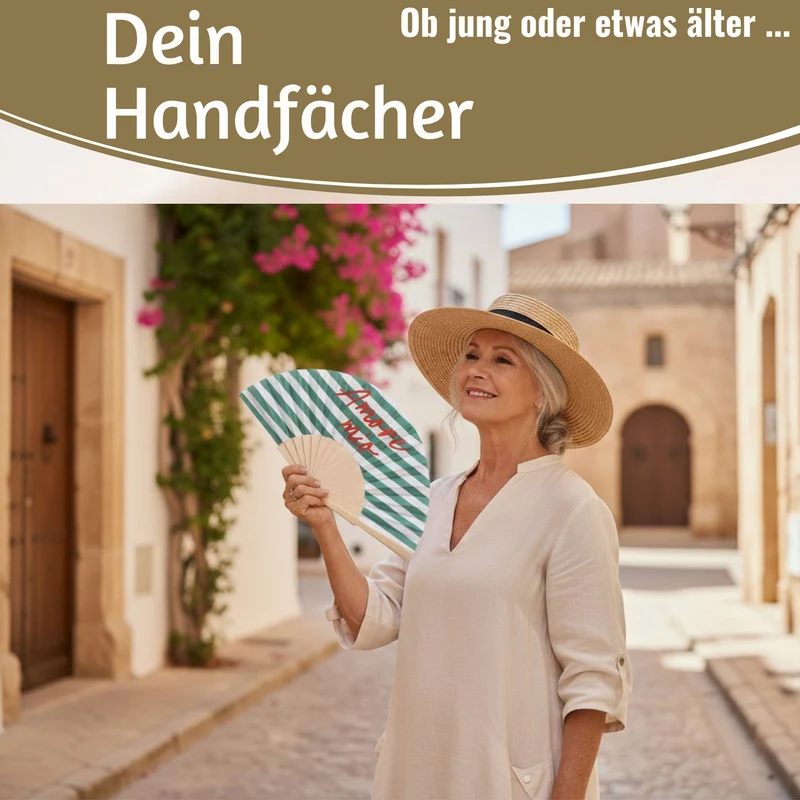 Handfächer Holz Stoff Fächer "Amore Mio" Grün Weiß Rot faltbar Faltfächer