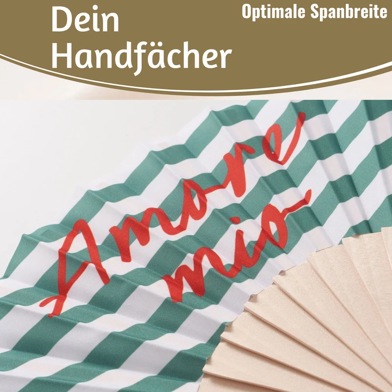 Handfächer Holz Stoff Fächer "Amore Mio" Grün Weiß Rot faltbar Faltfächer