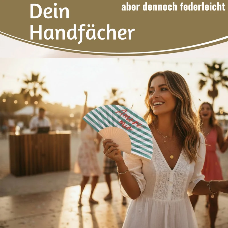 Handfächer Holz Stoff Fächer "Amore Mio" Grün Weiß Rot faltbar Faltfächer