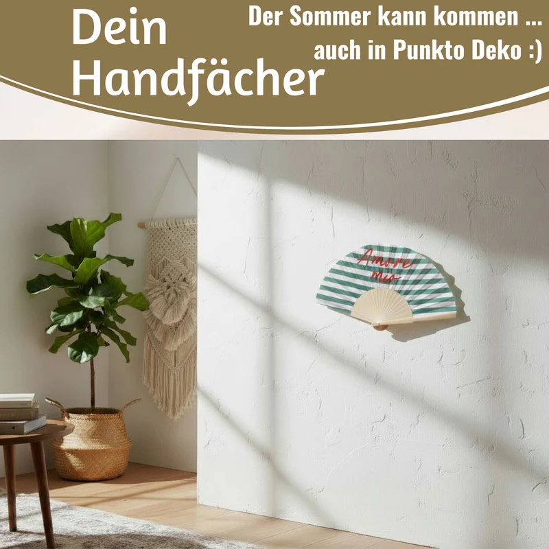 Handfächer Holz Stoff Fächer "Amore Mio" Grün Weiß Rot faltbar Faltfächer