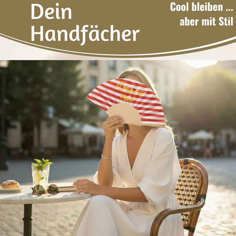 Handfächer Holz Stoff Fächer "Amore Mio" Rot Weiß Gelb faltbar Faltfächer