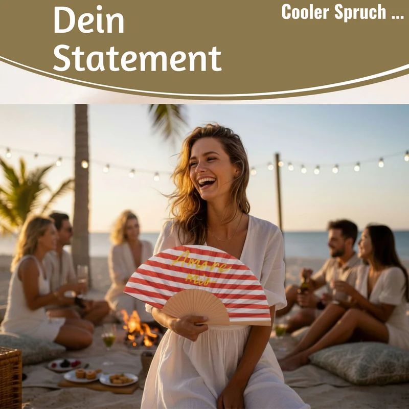 Handfächer Holz Stoff Fächer "Amore Mio" Rot Weiß Gelb faltbar Faltfächer