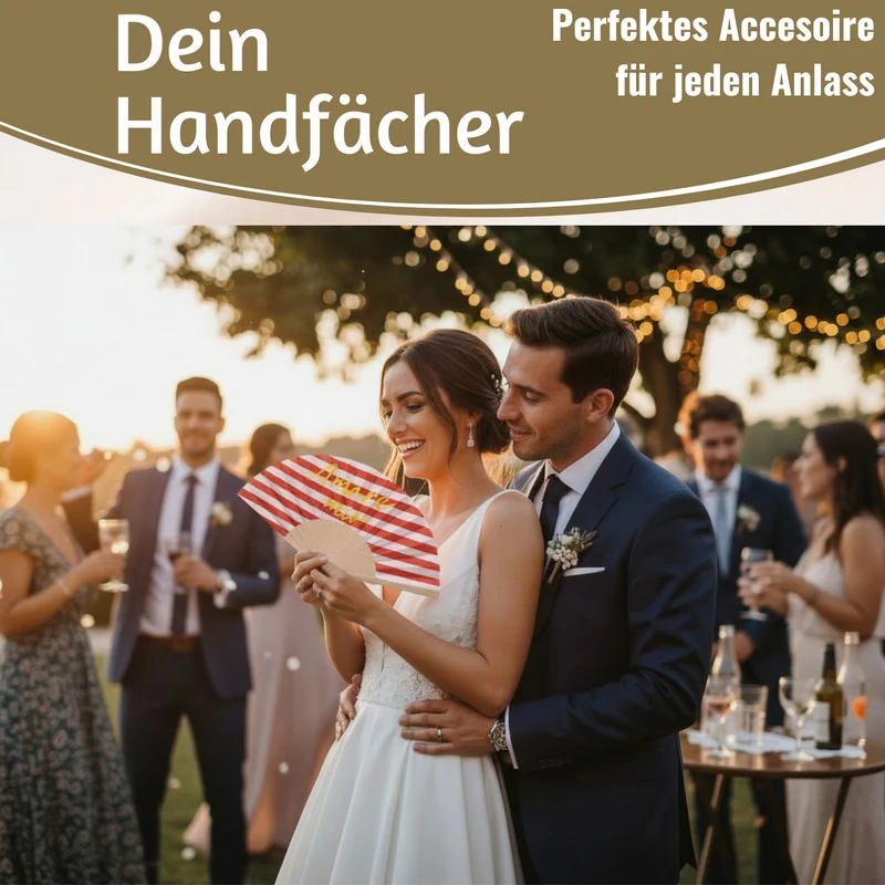 Handfächer Holz Stoff Fächer "Amore Mio" Rot Weiß Gelb faltbar Faltfächer