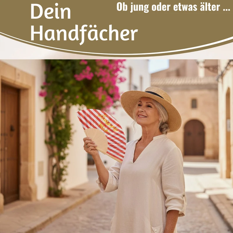 Handfächer Holz Stoff Fächer "Amore Mio" Rot Weiß Gelb faltbar Faltfächer