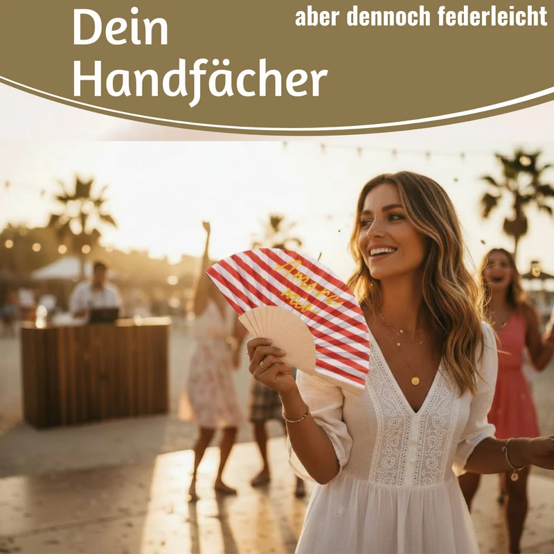 Handfächer Holz Stoff Fächer "Amore Mio" Rot Weiß Gelb faltbar Faltfächer