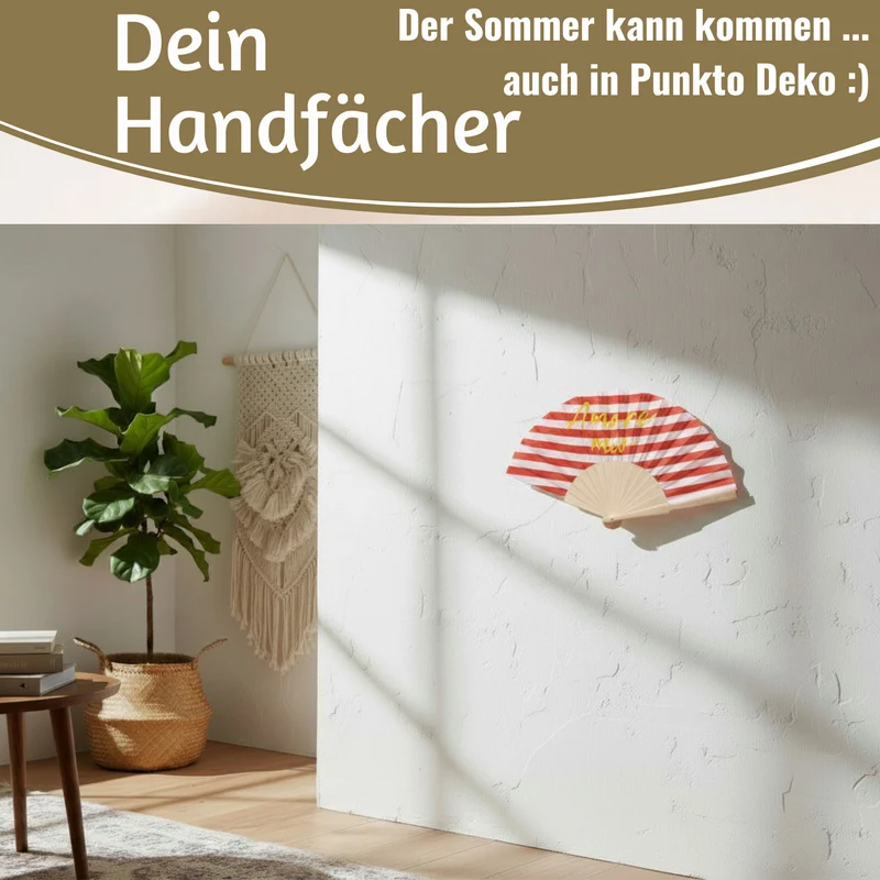 Handfächer Holz Stoff Fächer "Amore Mio" Rot Weiß Gelb faltbar Faltfächer