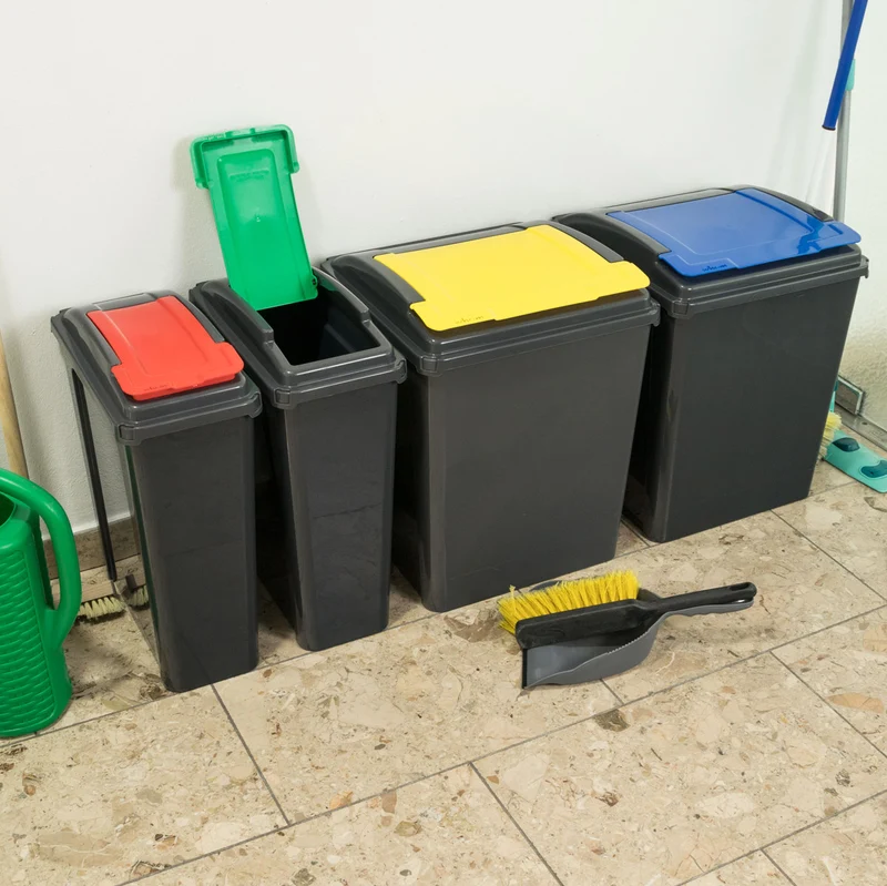 2x 50 Liter + 2x 25 Liter Mülltonne Schwarz-Gelb-Blau-Grün-Rot Recyclingtonne mit abnehmbarem Klappdeckel - Schmal Küche Mistkübel Trash Bin Gelber Sack Groß Küchenabfalleimer Papiermülleimer