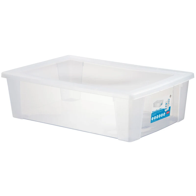 3 x Unterbettkommode - Aufbewahrungsbox mit Deckel 30 Liter 59x39x17 cm transparent stapelbar LEBENSMITTELECHT - Kunststoff Box Kiste - Plastik Behälter Organizer Büro Haushalt Küche Kinderzimmer