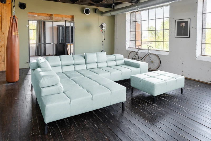 KAWOLA Sofa NELSON Ecksofa Leder hellblau