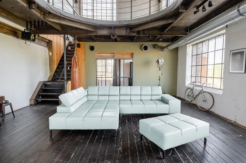 KAWOLA Sofa NELSON Ecksofa Leder hellblau