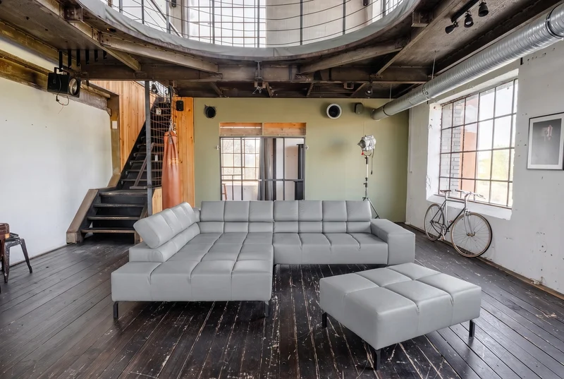 KAWOLA Sofa NELSON Ecksofa Leder hellgrau