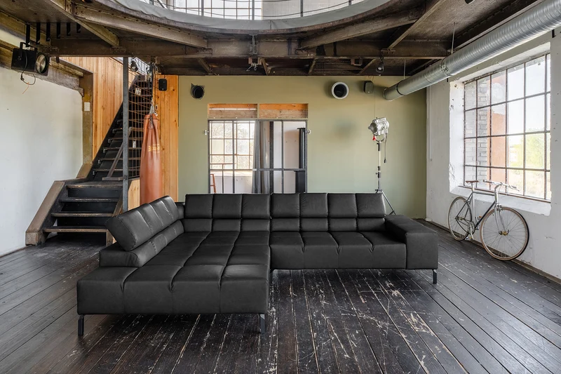 KAWOLA Sofa NELSON Ecksofa Leder schwarz