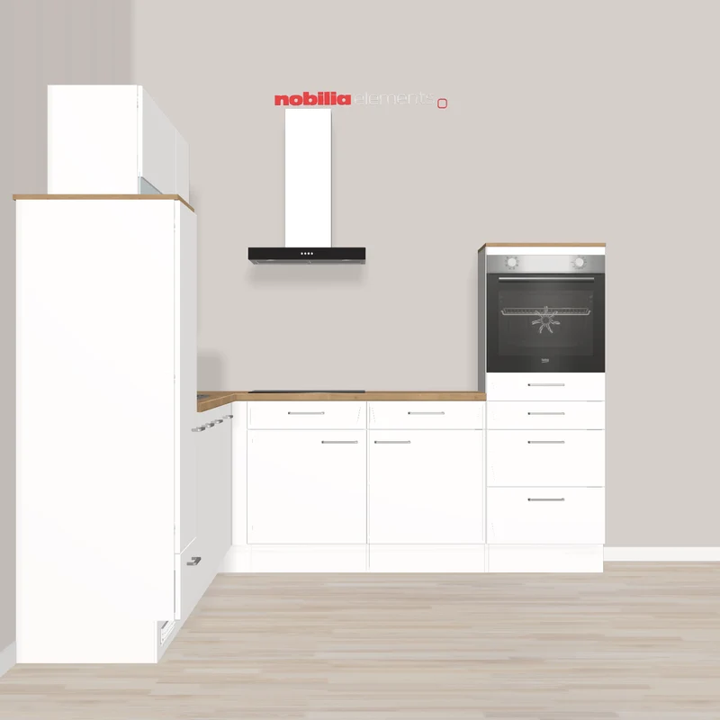nobilia L-Küche für die junge Familie hell und freundliches Design Freital 305 x 245 cm Alpinweiß Supermatt Sierra Ecihe teilweise E-Geräte inklusive