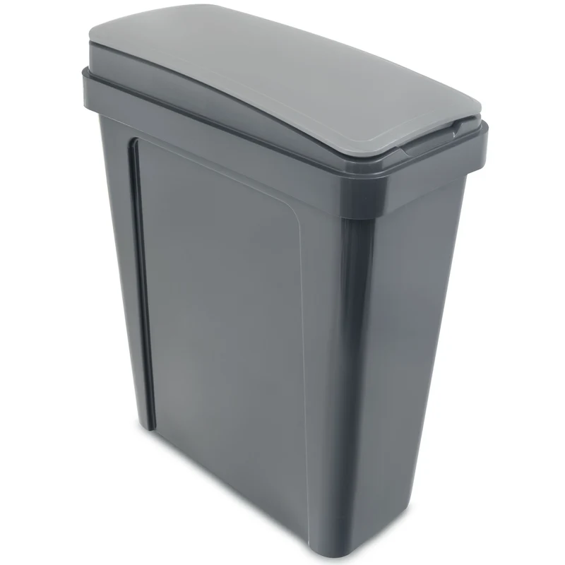 25 Liter Mülltonne Dunkel-Grau Recyclingtonne 20x40x50cm mit abnehmbarem Klappdeckel - Schmal Küche Mistkübel Trash Bin Groß Küchenabfalleimer Papiermülleimer