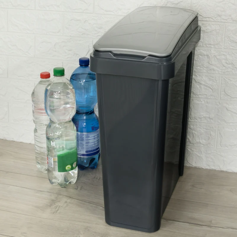 25 Liter Mülltonne Dunkel-Grau Recyclingtonne 20x40x50cm mit abnehmbarem Klappdeckel - Schmal Küche Mistkübel Trash Bin Groß Küchenabfalleimer Papiermülleimer
